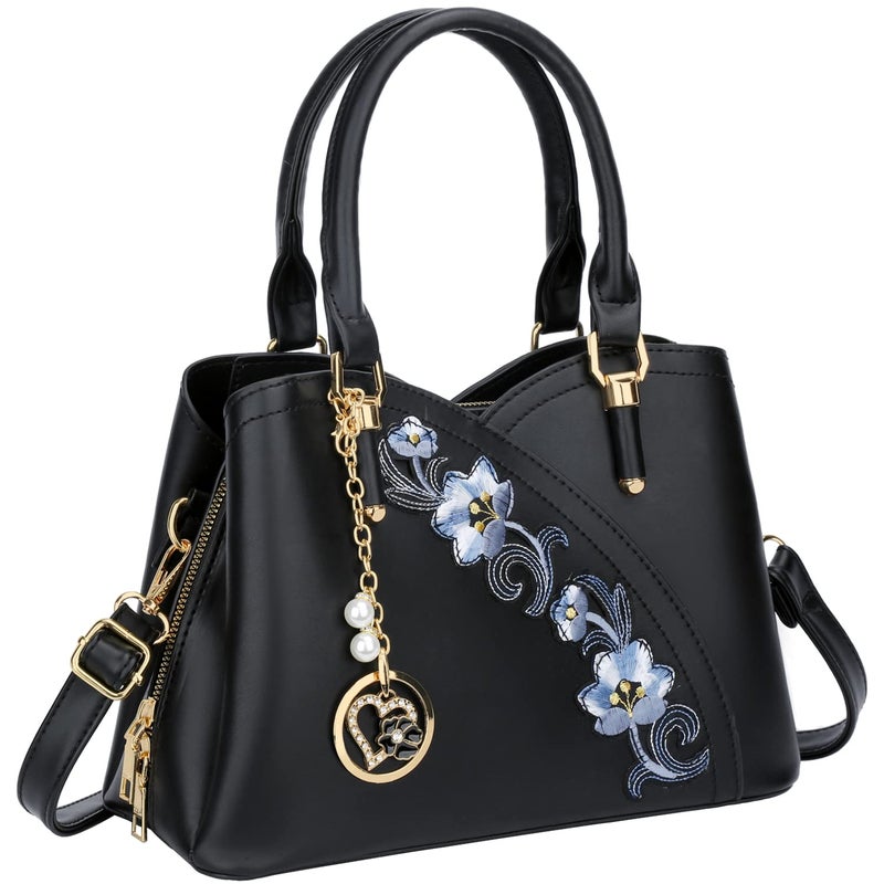 KKXIU Triple Compartments Purses and Handbags for Women Fashion Ladies Satchel Shoulder Top Handle Bag (A-Black) - Image 1