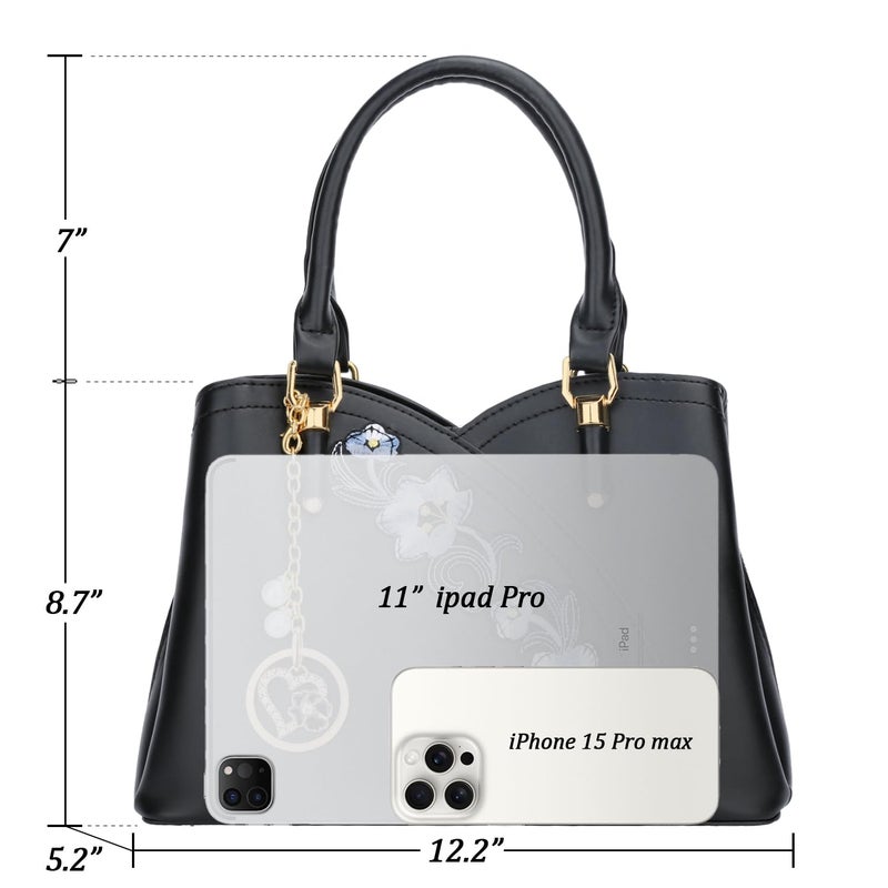 KKXIU Triple Compartments Purses and Handbags for Women Fashion Ladies Satchel Shoulder Top Handle Bag (A-Black) - Image 5