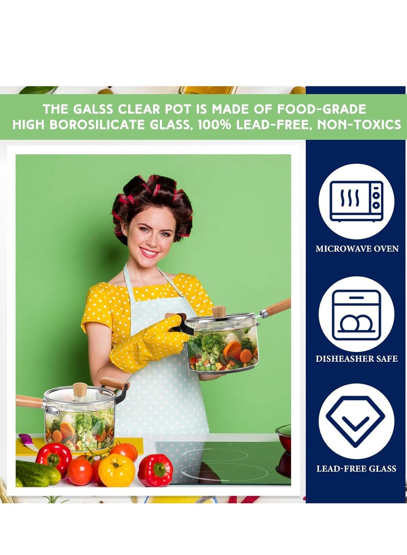 5.5L Cooking Saucepan with Lid and Double Wooden Handle | Large Capacity Cooking Pot, Transparent Pot | Stovetop Stock Pot - Image 4