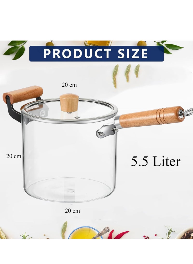 5.5L Cooking Saucepan with Lid and Double Wooden Handle | Large Capacity Cooking Pot, Transparent Pot | Stovetop Stock Pot - Image 2