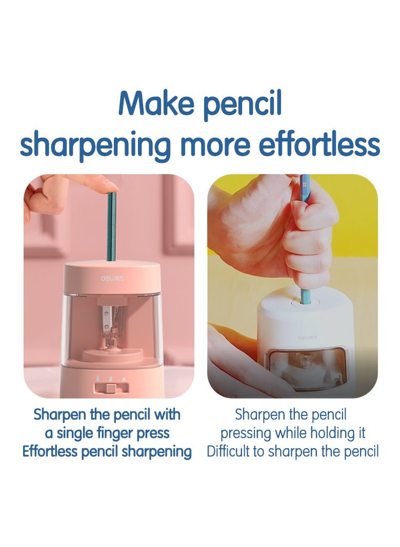 Deli Deli VA3 USB/Battery Electric Sharpener with Tungsten Cutter, 100-Pencil Capacity, Visual Shavings Box - Pink  - Image 4