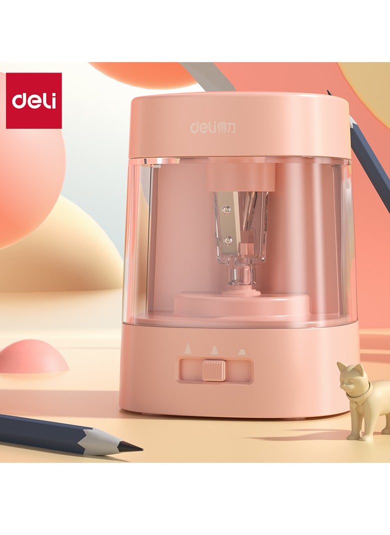 Deli Deli VA3 USB/Battery Electric Sharpener with Tungsten Cutter, 100-Pencil Capacity, Visual Shavings Box - Pink  - Image 2