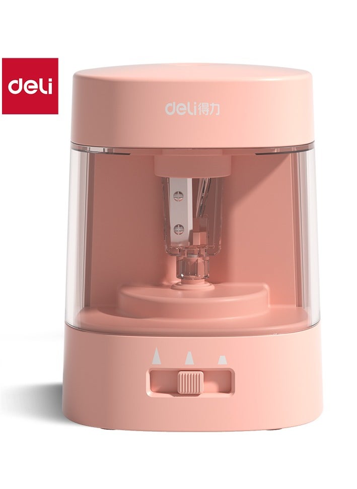 Deli Deli VA3 USB/Battery Electric Sharpener with Tungsten Cutter, 100-Pencil Capacity, Visual Shavings Box - Pink  - Image 1