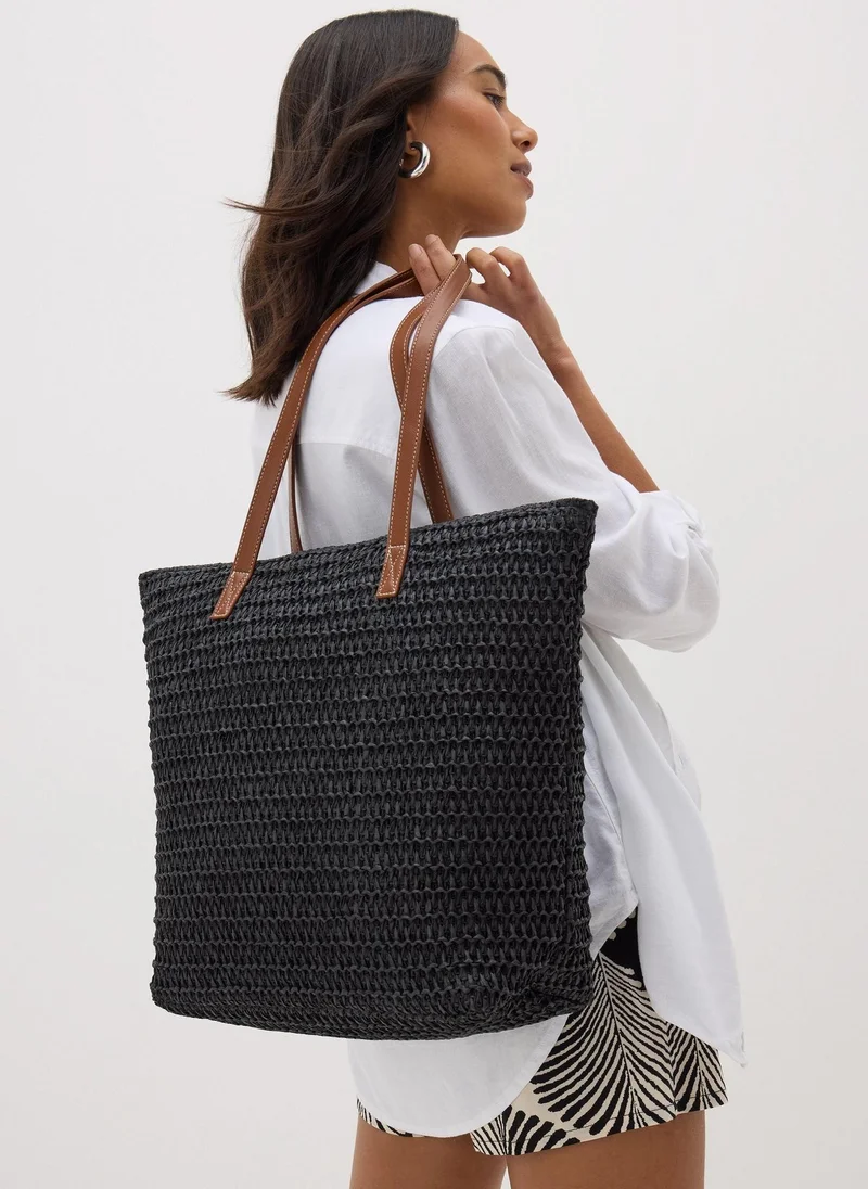 Matalan Black Straw Shopper Bag