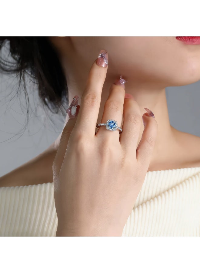 Field 2 Carat Moissanite, Blue ring, Women's Ring , S925 Rhodium Plated ,Adjustable Size , Luxury Gift Box,D Color VVS1 Clarity - Image 5