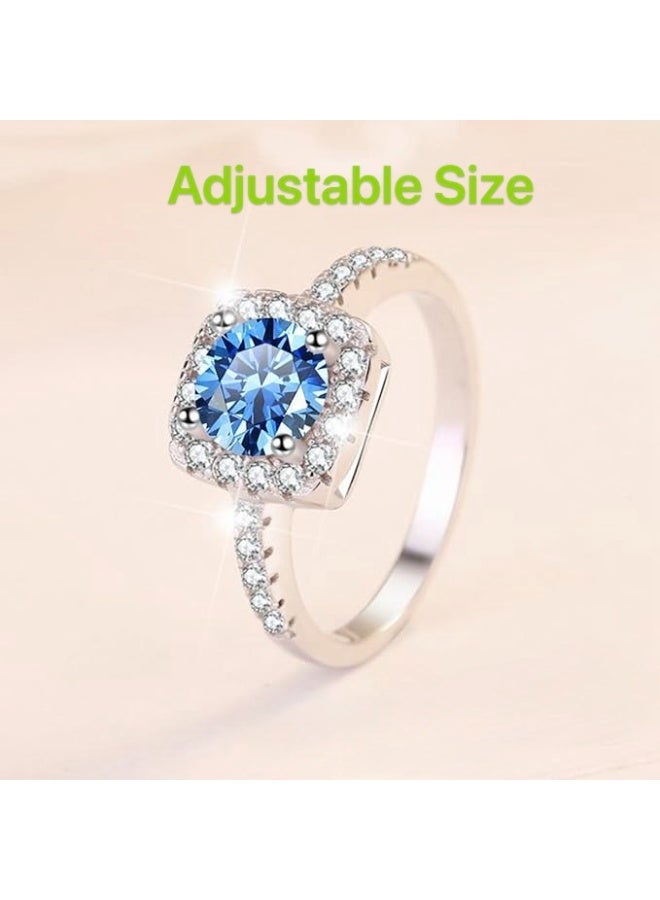 Field 2 Carat Moissanite, Blue ring, Women's Ring , S925 Rhodium Plated ,Adjustable Size , Luxury Gift Box,D Color VVS1 Clarity - Image 3