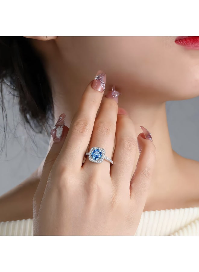 Field 2 Carat Moissanite, Blue ring, Women's Ring , S925 Rhodium Plated ,Adjustable Size , Luxury Gift Box,D Color VVS1 Clarity - Image 5