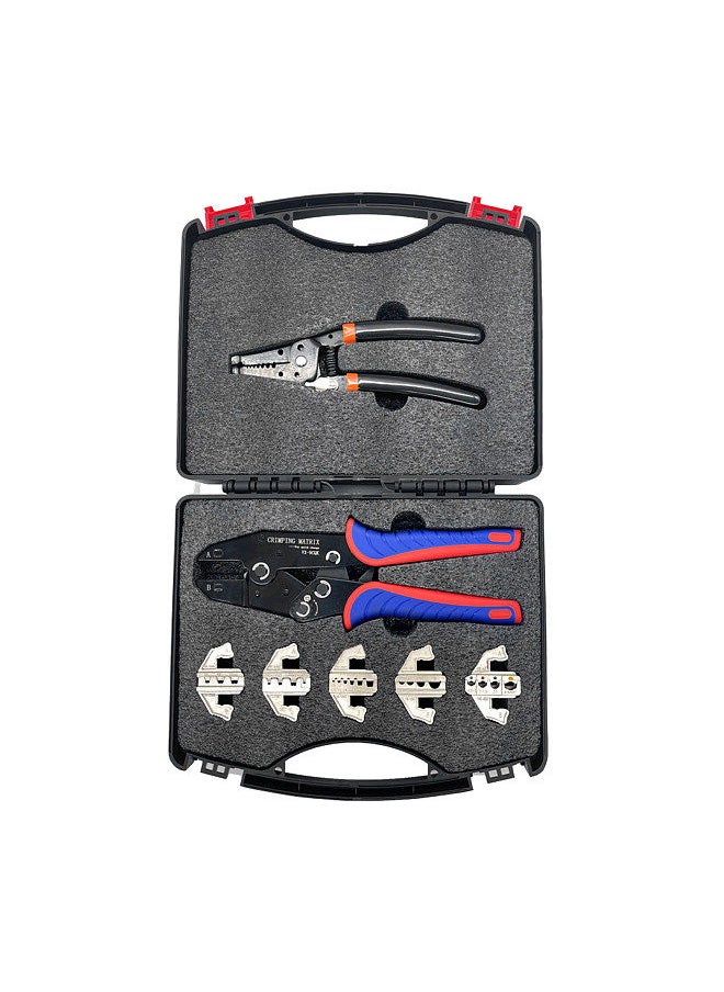 Quick Change Crimping Tool Kit with Box Multifunction Ratcheting Wire Stripper Cable Terminal Crimper Pliers