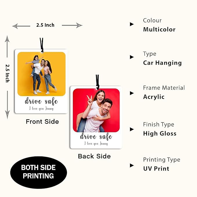 DECOCRU Personalized Car Accessories with Photo/Text | Acrylic Car Hanging | 'Drive Safe' Message | Romentic Gift for Couples, Him & Her - Image 4