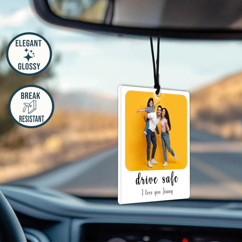 DECOCRU Personalized Car Accessories with Photo/Text | Acrylic Car Hanging | 'Drive Safe' Message | Romentic Gift for Couples, Him & Her - Image 2