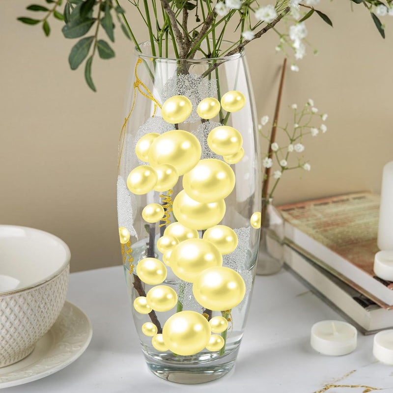 ZEBMOON 200PCS Light Yellow Faux Pearls Beads for Centerpiece Vases, Vase Filler Faux Pearls, No Holes Filler Beads for Party Anniversary Birthday Wedding Table Decor, 10/14/20/30mm - Image 5
