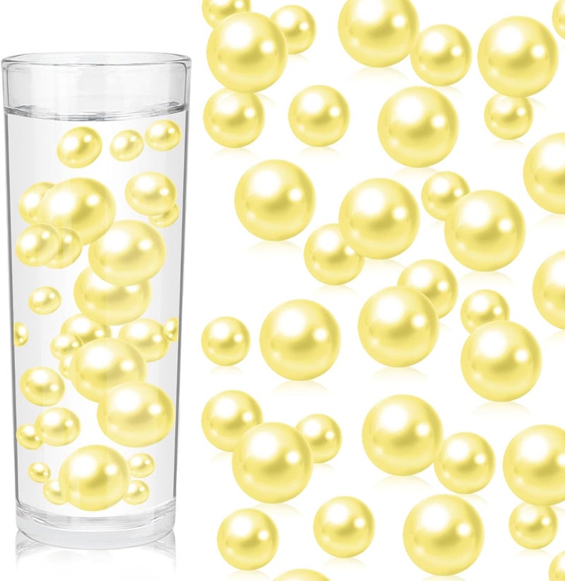 ZEBMOON 200PCS Light Yellow Faux Pearls Beads for Centerpiece Vases, Vase Filler Faux Pearls, No Holes Filler Beads for Party Anniversary Birthday Wedding Table Decor, 10/14/20/30mm - Image 1
