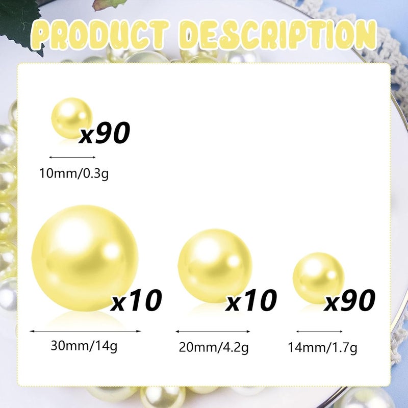 ZEBMOON 200PCS Light Yellow Faux Pearls Beads for Centerpiece Vases, Vase Filler Faux Pearls, No Holes Filler Beads for Party Anniversary Birthday Wedding Table Decor, 10/14/20/30mm - Image 2