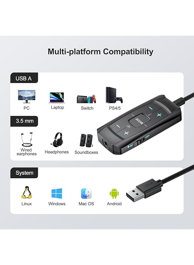 إيروريكس بطاقة صوت خارجية Aux To USB محول صوت USB إلى 3.5 مم للدردشة الهاتفية والألعاب المتزامنة - متوافقة مع PS5 وPS4 وPc وSwitch وسماعات الرأس السلكية 7.1 Surround Sound Plug & Play - Image 5