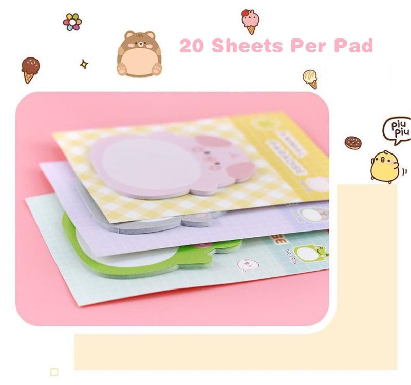 JLONEX 24 Pads Cute Animal Shaped Sticky Notes 8 Cute Patterns 3 Pads of Each Kawaii Self-Sticky Notes Memo Pad for School Office Home Kids Students Roommates Tab Gifts - Image 3