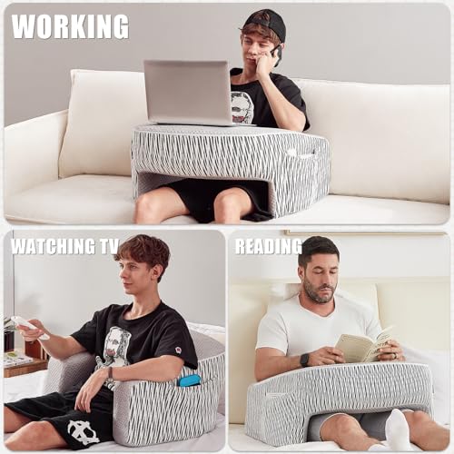 cooloo8 Reading Pillow for Lap, Extra Large Arm Rest Pillow for Adult, Memory Foam Lap Desk Pillow for Reading, Working, Crocheting, Playing Steam Deck Switch or Sitting in Bed Couch(Ash Grey) - Image 2