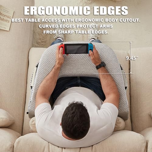 cooloo8 Reading Pillow for Lap, Extra Large Arm Rest Pillow for Adult, Memory Foam Lap Desk Pillow for Reading, Working, Crocheting, Playing Steam Deck Switch or Sitting in Bed Couch(Ash Grey) - Image 3