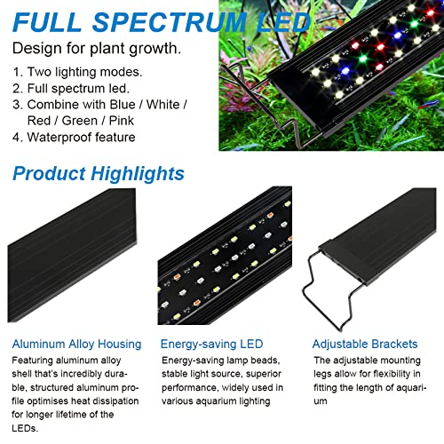 WaterRebirth Ultra-Slim Full Spectrum LED Aquarium Light with Adjustable Brackets,500LM 12W for 12Inch to 18Inch Fish Tank Lighting Fresh Water - Image 3