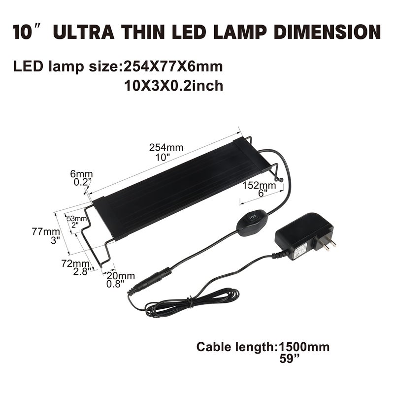 WaterRebirth Ultra-Slim Full Spectrum LED Aquarium Light with Adjustable Brackets,500LM 12W for 12Inch to 18Inch Fish Tank Lighting Fresh Water - Image 5
