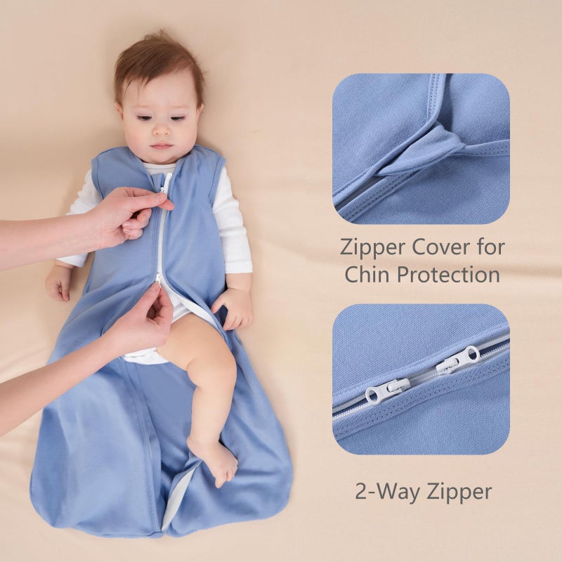 FIEMOL Baby Sleep Sack 18-24 Months, 100% Cotton Sleeping Sack for Newborn and Infant, 3 Pack Baby Wearable Blanket, 0.5 Tog Lightweight Double Zipper Sleep Bag Cyan - Image 3