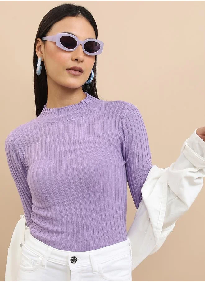 Tokyo Talkies Ribbed Knit High Neck Sweater by Styli
