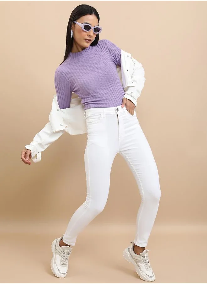 Tokyo Talkies Ribbed Knit High Neck Sweater by Styli