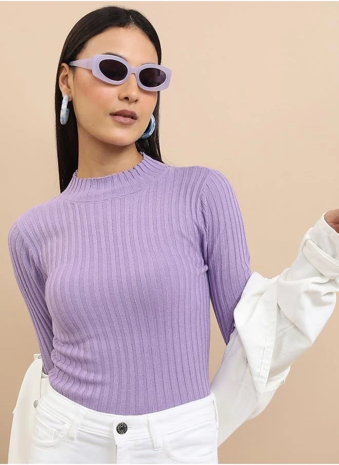 Tokyo Talkies Tokyo Talkies Ribbed Knit High Neck Sweater