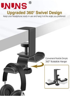 UNUNS Dual Rotatable Headphone Stand Hanger, UNUNS Aluminum Under Desk Clamp Headset Holder, 360° Rotating Earphone Mount with Adjustable Clamp for All Headphones, PC Gaming Headphone, Black  - Image 3