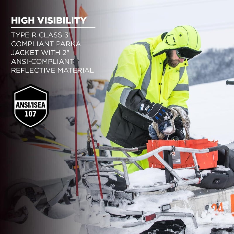 Ergodyne High Visibility Reflective Winter Safety Jacket Insulated Parka ANSI Compliant Ergodyne GloWear 8384LimeLarge - Image 4