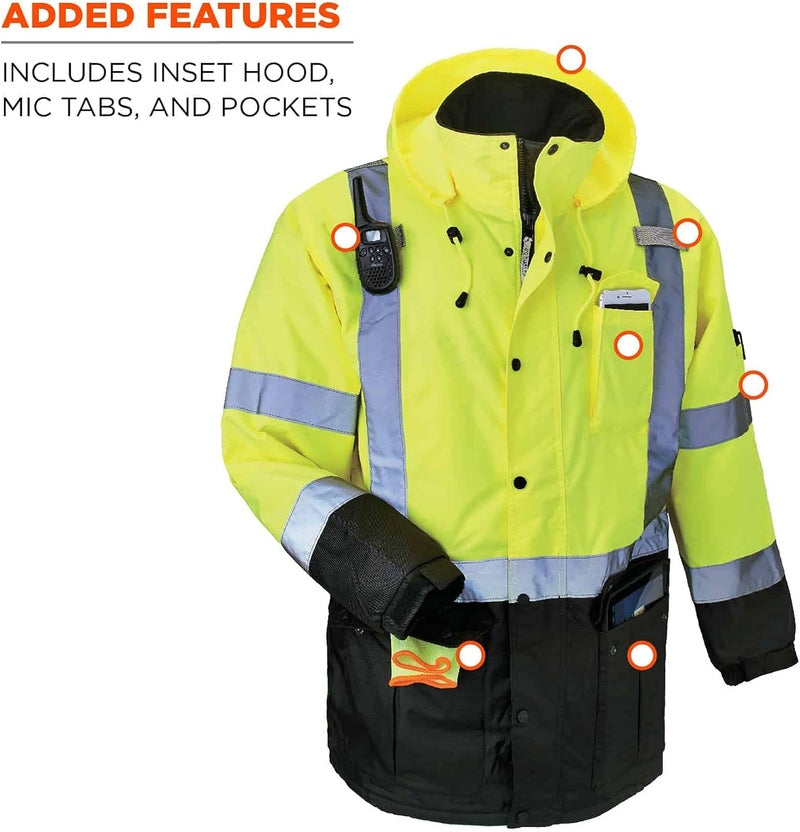 Ergodyne High Visibility Reflective Winter Safety Jacket Insulated Parka ANSI Compliant Ergodyne GloWear 8384LimeLarge - Image 5