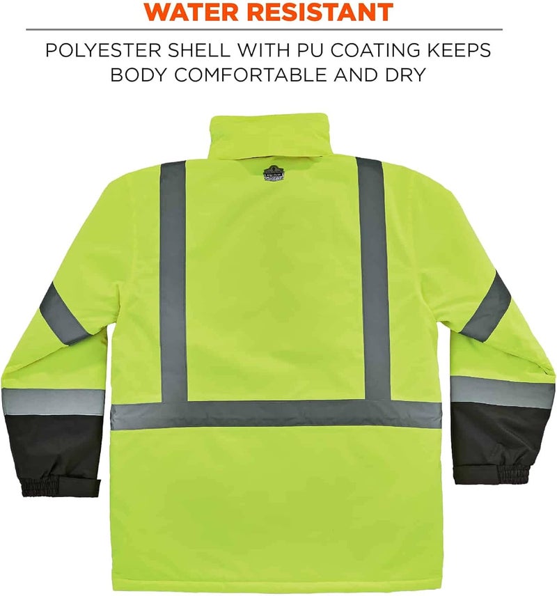 Ergodyne High Visibility Reflective Winter Safety Jacket Insulated Parka ANSI Compliant Ergodyne GloWear 8384LimeLarge - Image 2