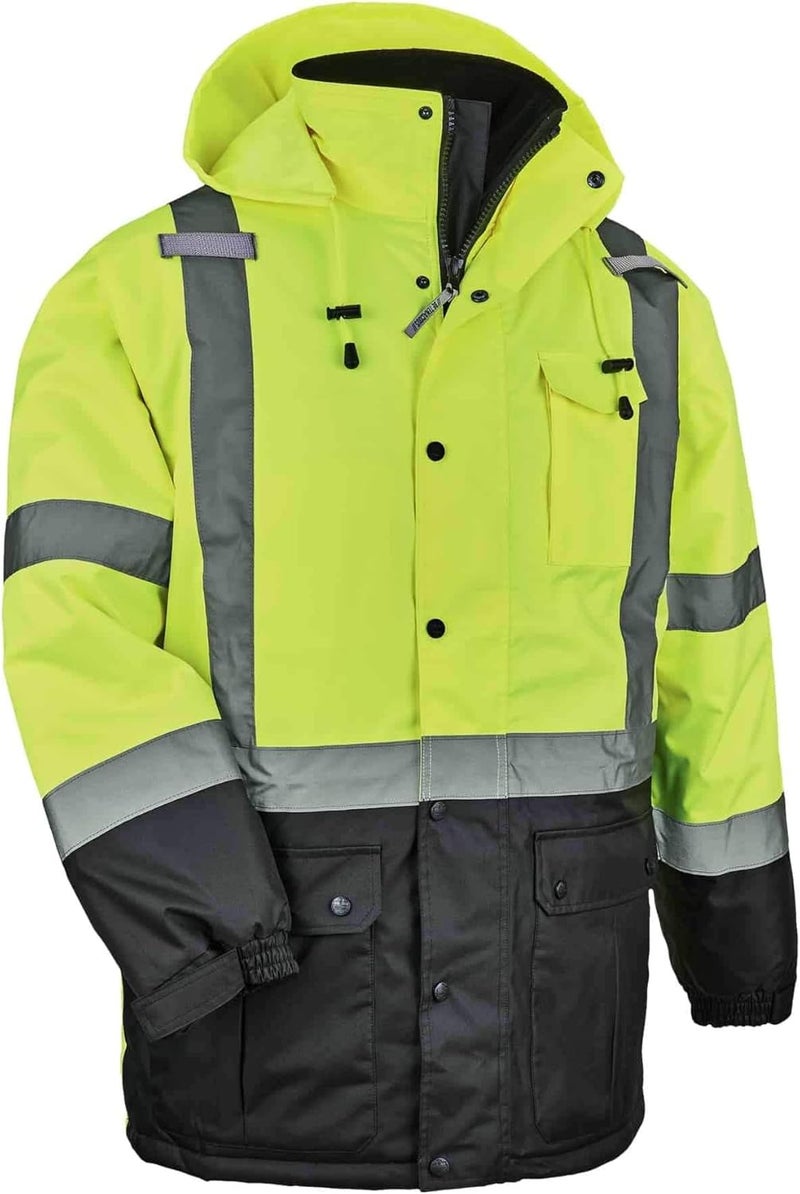 Ergodyne High Visibility Reflective Winter Safety Jacket Insulated Parka ANSI Compliant Ergodyne GloWear 8384LimeLarge - Image 1