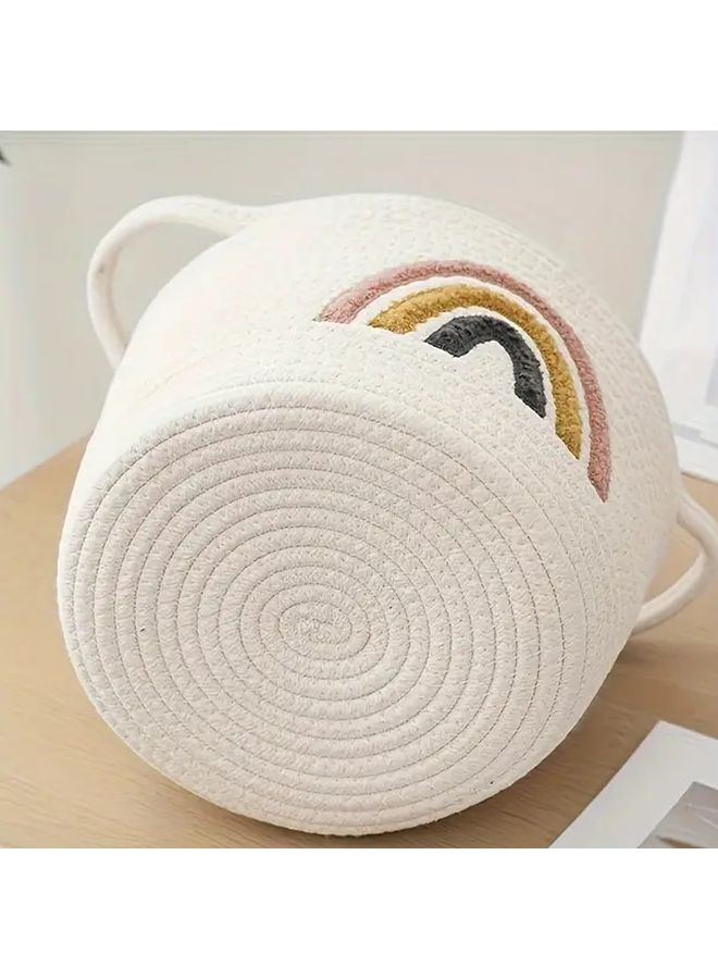Rainbow Embroidered Storage Basket Woven Polyester Fiber Bin Diaper Toy Organizer Suitable For 14 Plus Age Group Polychrome - Image 3