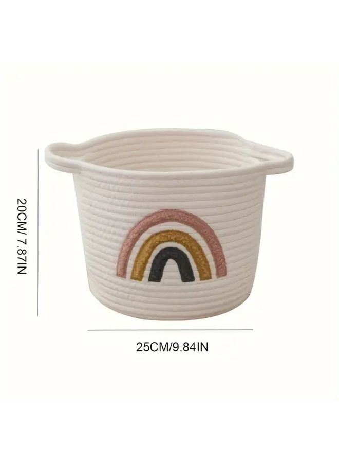 Rainbow Embroidered Storage Basket Woven Polyester Fiber Bin Diaper Toy Organizer Suitable For 14 Plus Age Group Polychrome - Image 2