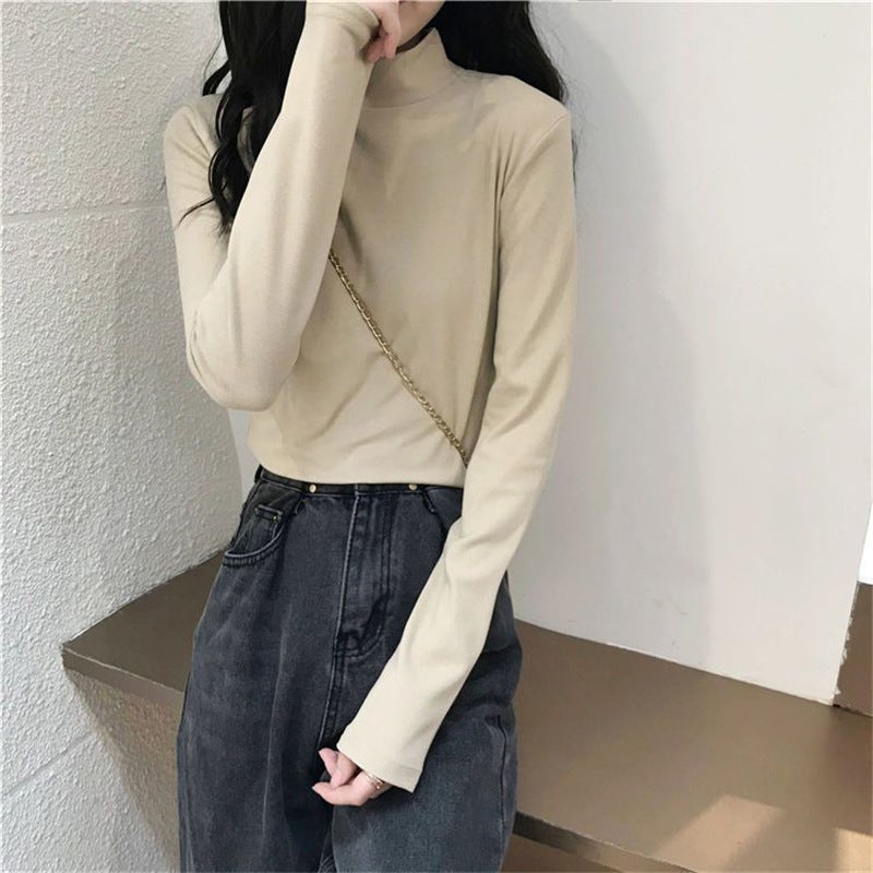Super Popular Long-Sleeved T-Shirt For Women In Style With Pure Color Ins Bottoming Shirt Korean Style German Velvet Slim Fit Versatile Top Trbottomy - Image 1