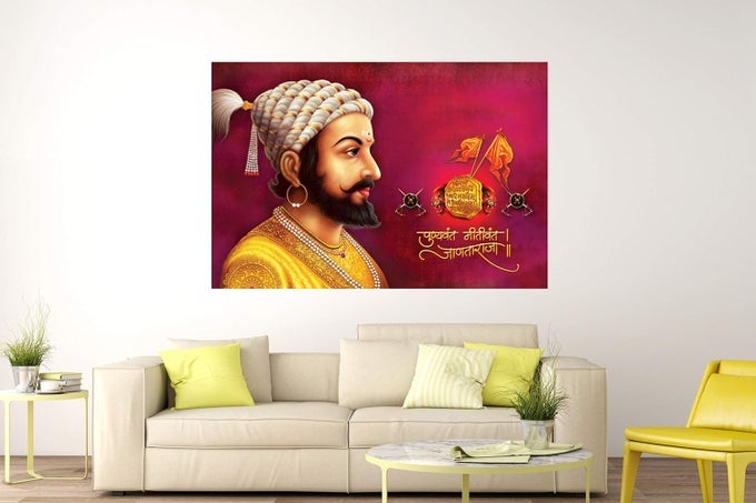 SHIVAJI CHATRAPATI SPARKLE COATED SELF ADHESIVE PAINTING WITHOUT FRAME DIGITAL REPRINT MULTICOLOR 36 X 24 INCH