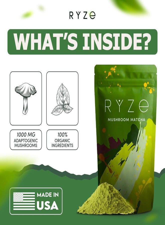 RYZE SUPERFOODS Mushroom Matcha, USDA Organic with 6 Adaptogenic Mushrooms and Ceremonial-Grade Matcha for Energy, Focus, Digestion, Immunity with Turkey Tail, Shiitake, Lion's Mane, 30 servings - Image 5