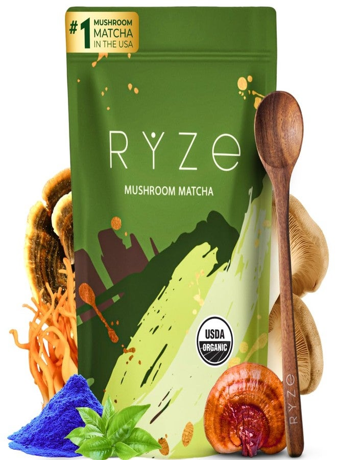 RYZE SUPERFOODS Mushroom Matcha, USDA Organic with 6 Adaptogenic Mushrooms and Ceremonial-Grade Matcha for Energy, Focus, Digestion, Immunity with Turkey Tail, Shiitake, Lion's Mane, 30 servings - Image 1