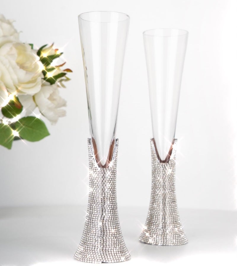 TISHAA Bling Rhinestone Champagne Glasses Set  Elegant Crystal Glass with Artificial Diamonds  150ml Capacity Perfect for Weddings Anniversaries Christmas Single Champagne Glass - Image 4