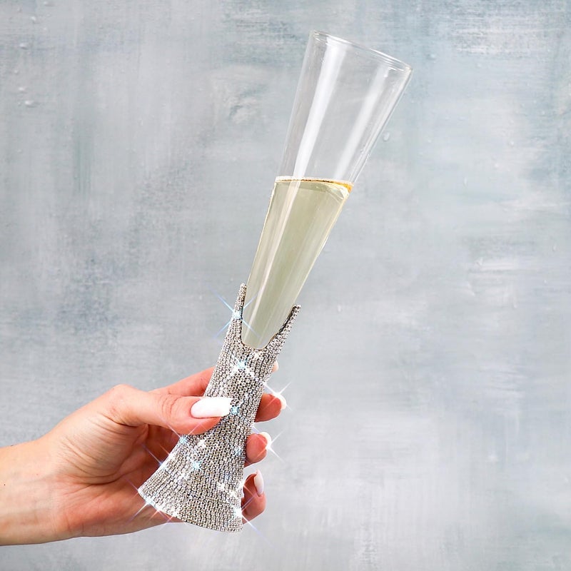 TISHAA Bling Rhinestone Champagne Glasses Set  Elegant Crystal Glass with Artificial Diamonds  150ml Capacity Perfect for Weddings Anniversaries Christmas Single Champagne Glass - Image 2