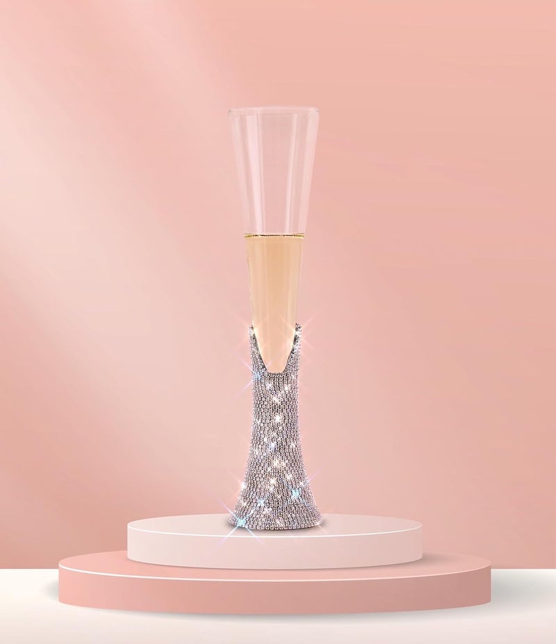 TISHAA Bling Rhinestone Champagne Glasses Set  Elegant Crystal Glass with Artificial Diamonds  150ml Capacity Perfect for Weddings Anniversaries Christmas Single Champagne Glass - Image 3
