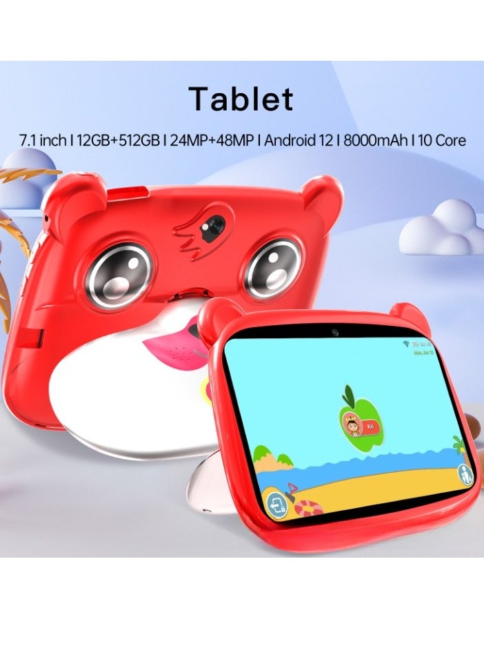 AROAQ - Q8C1 Tablet Laptop, 7.1 Inch Android 12 Dual Camera Children Learning Tablet, 12GB RAM 512GB ROM Full Touch Screen Kids Tablet, Wifi Bluetooth Touch Pad For Children, (1pc, Blue) - Image 1