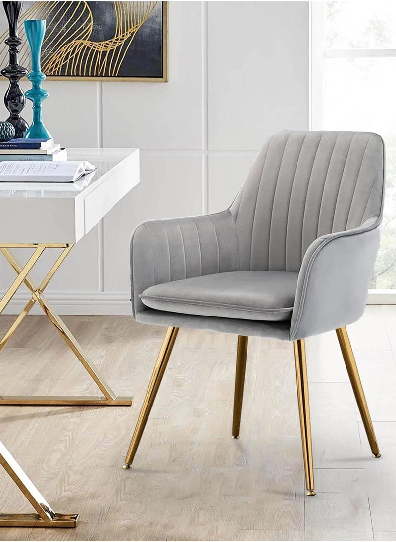 Taimi Modern Accent Dining Chair, Velvet Dining Chair, Home Office Chair, Desk Chair, Upholstered Living Room Chair, Living Room Bedroom Armchair with Golden Finished Metal Legs, Grey  - Image 1