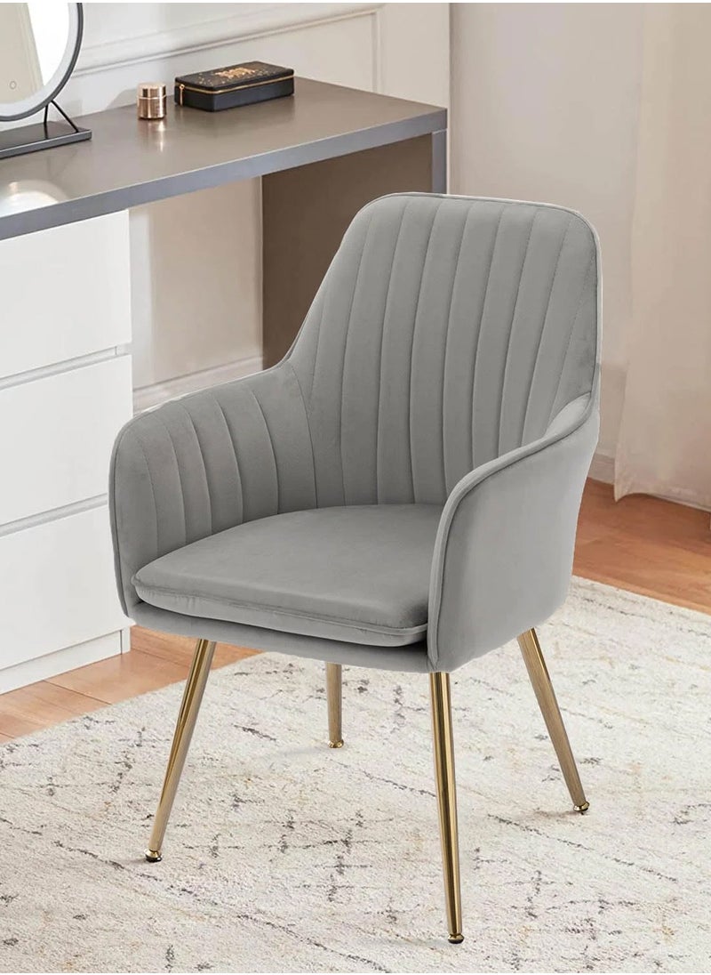 Taimi Modern Accent Dining Chair, Velvet Dining Chair, Home Office Chair, Desk Chair, Upholstered Living Room Chair, Living Room Bedroom Armchair with Golden Finished Metal Legs, Grey  - Image 2