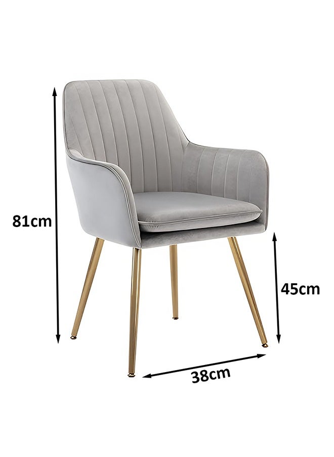 Taimi Modern Accent Dining Chair, Velvet Dining Chair, Home Office Chair, Desk Chair, Upholstered Living Room Chair, Living Room Bedroom Armchair with Golden Finished Metal Legs, Grey  - Image 5