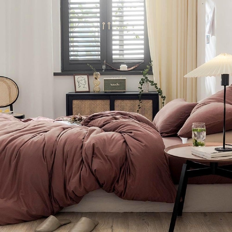 LifeTB Brick Red Duvet Cover Twin XL Size Soft Jersey Knit Cotton Bedding Set Minimalist Clay Rust Red Comforter Cover 3 Pieces Solid Color Bedding Knitted Cotton Duvet Cover with 2 Pillowcases - Image 1