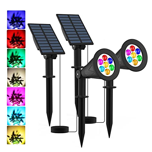 T-SUNUS أضواء سبوت لايت شمسية RGB للمناظر الطبيعية من T-SUNUS، أضواء سبوت متغيرة الألوان مقاومة للماء IP65 لبركة الحديقة، ضوء شجرة حائط هالوين قابل للتعديل 180° مثبت بشكل منفصل للاستخدام الداخلي والخارجي 2 حزمة - Image 1