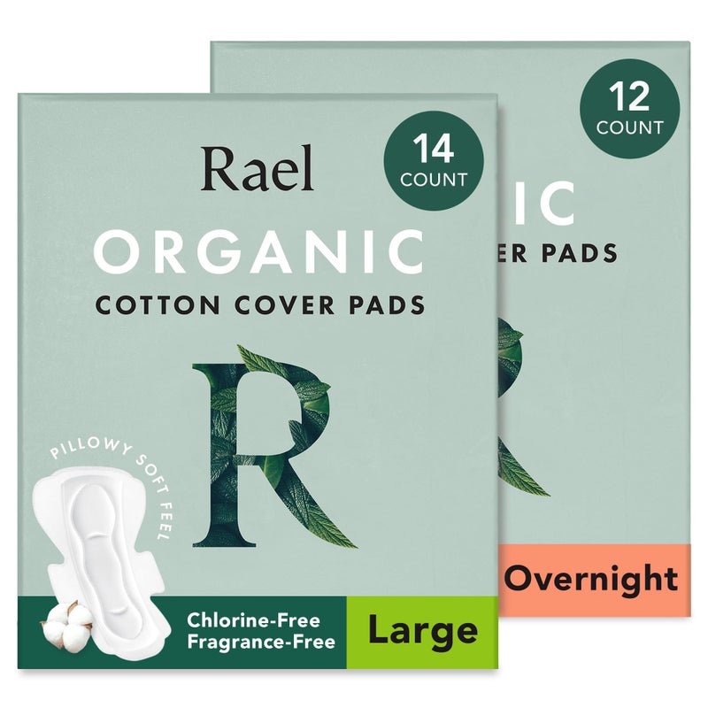 Rael Pads for Women, Organic Cotton Cover - Heavy Absorbency, Feminine Care, Ultra Thin, Sanitary Napkins with Wings, Unscented, (Overnight, Large) Bundle - Image 1