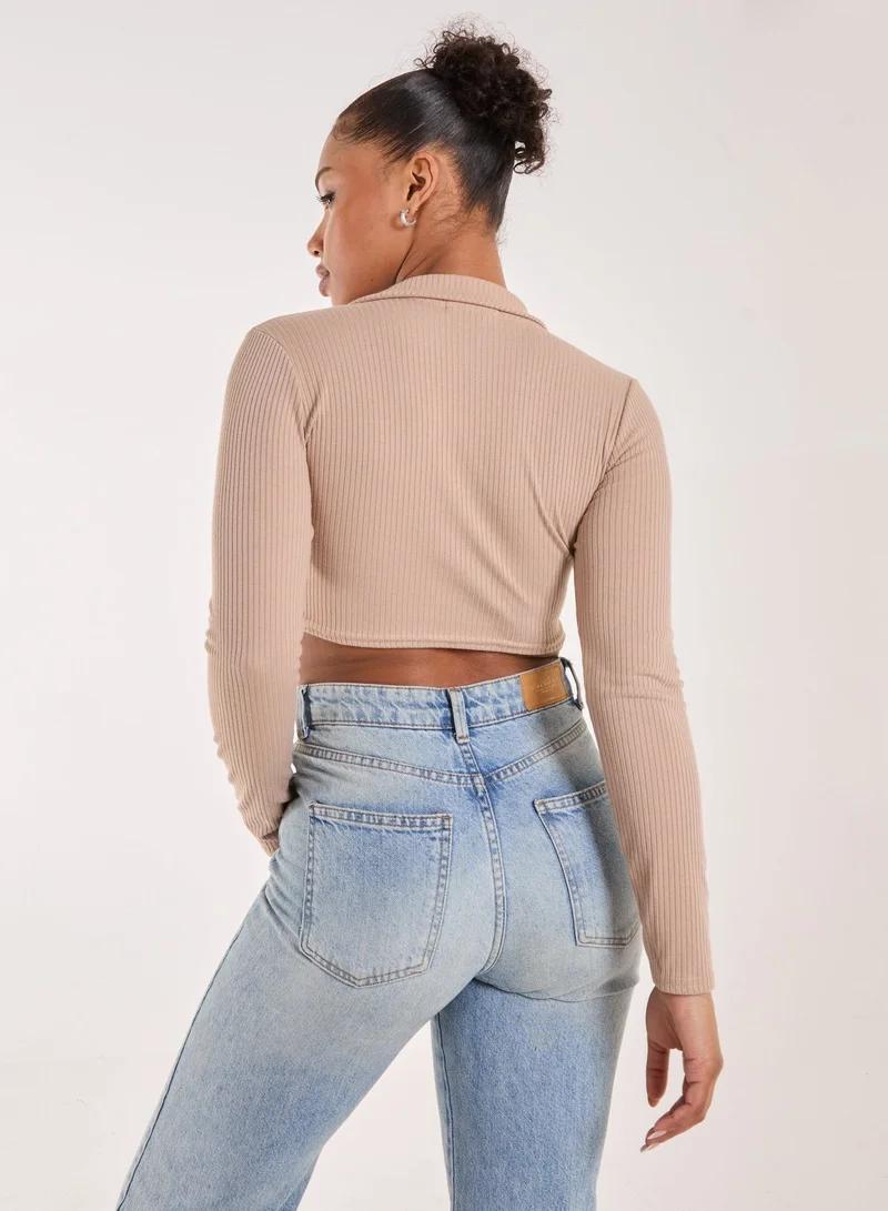 Pink Vanilla Long Sleeve Gathered Rib Top