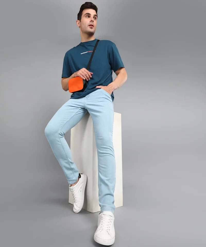 Urbano Fashion  Urbano Fashion Men's Ice Blue Regular Fit Washed Jeans Stretchable for Men | Best Price UAE